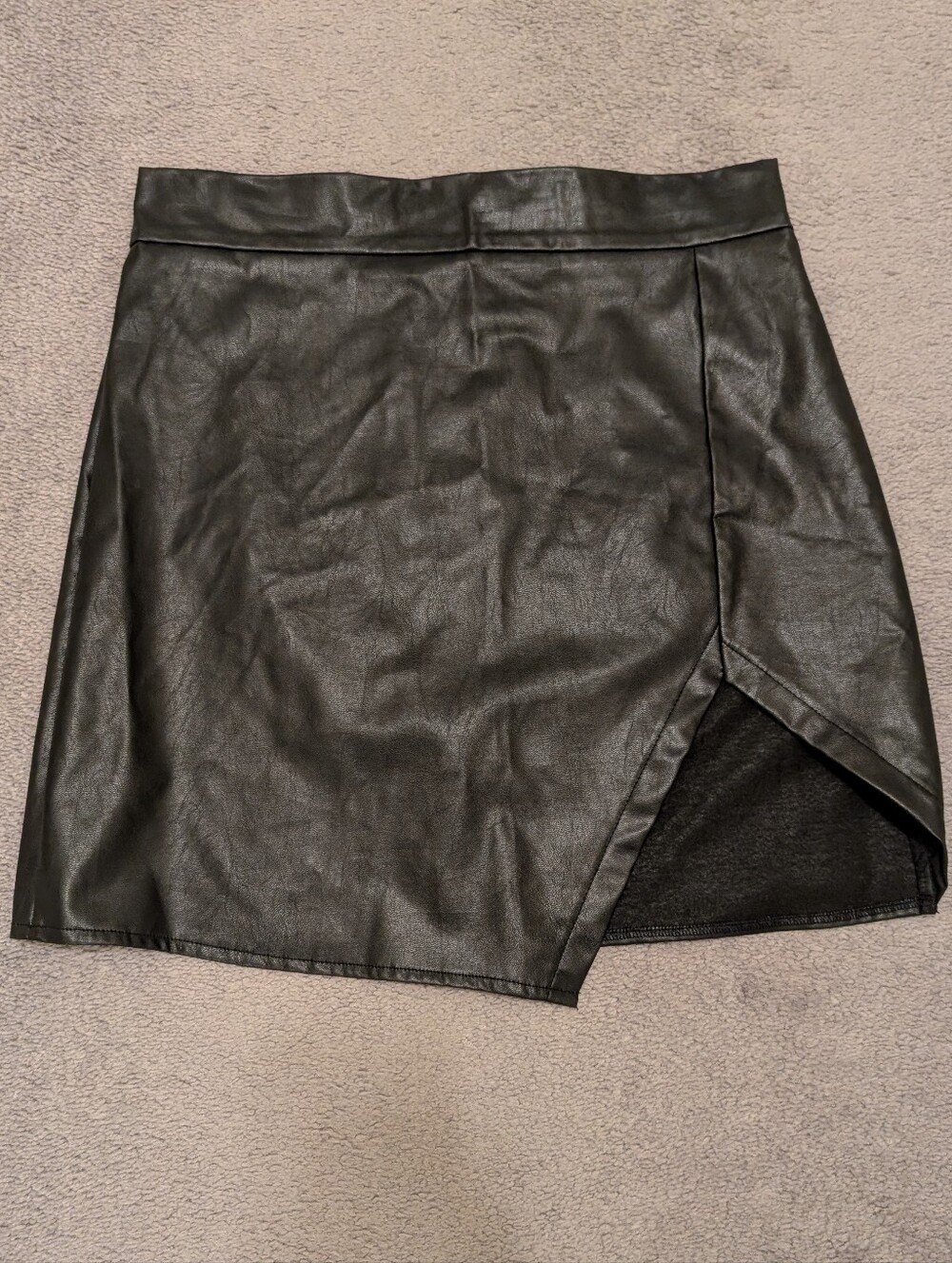 Choles Black Faux Leather Asymmetric Mini Skirt xl